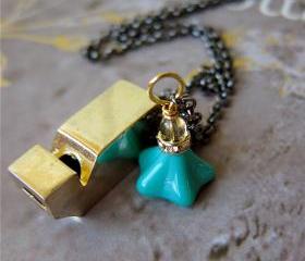 Nostalgic Whistle necklace - 14K gold plated over brass