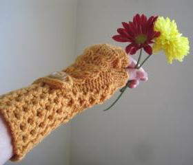 Crochet gloves mittens wrist warmers fingerless - bronze (G5)