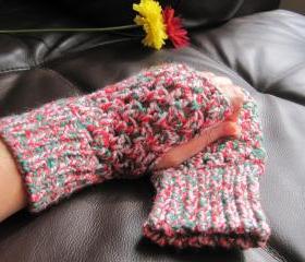 Crochet gloves mittens wrist warmers fingerless - Christmas color (G4)