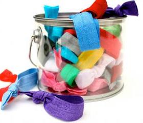 Fabric Hair Ties - Gift Set Paint Can - 25 Elastic Ribbon No Crease Hair Ties - Emi Jay Like Hair Ties - Knotted Hair Band Accessories 