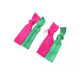 No Tug Hair Ties (5) - Yoga Hair Tie - Knotted Ponytail - Pink & Green Ribbon Hair Bands - Emi Jay Like Elastic Hair Ties - Hair Accessories 