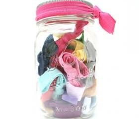 Fabric Hair Ties Preppy Gift Set Mason Jar (25) Elastic Hair Bands - No Tug Hair Ties - Emi Jay Inspired Hair Bands 