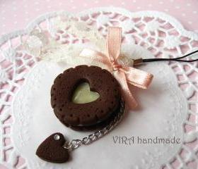 Kawaii cute chocolate sandwich cookie cell phone charm