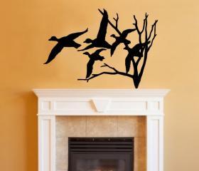 Ducks in Flight and Tree Single Layer Vinyl Wall Decal 22217