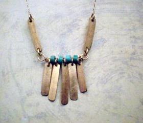 SALE 30% OFF - Gold bars and Turquoise necklace - Maya summer dream