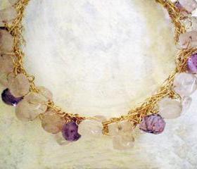 SALE 30% OFF - Rose quartz and Amethyst Bracelet- 14k Gold Filled