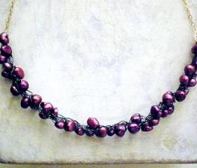 SALE 30% OFF - Purple pearls cluster crochet necklace
