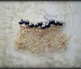 SALE 30% OFF - Crochet delicate gold statement necklace