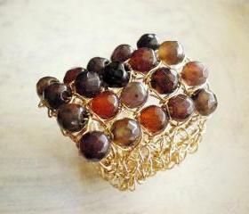 SALE 30% OFF - Crochet Statement Gold Ring with Carnelion-Size 7