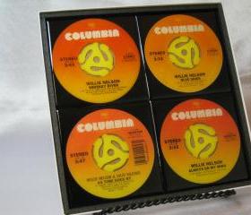 Willie Nelson, Beautiful 4 pc. Set of Collectible 45 rpm Record Drink Coasters