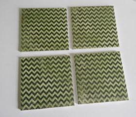 Green Chevron Print Tile Coasters