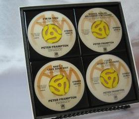 Peter Frampton, Beautiful 4 pc. Set of Collectible 45 rpm Record Drink Coasters