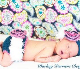 Vintage Feather Flower Crochet Headband and Diaper Cover Pattern
