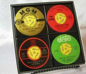 Classic Rock Set, Beautiful 4 pc. Set of Collectible 45 rpm Record Drink Coasters (The Kinks, The Animals, The Byrds, The Zombies)