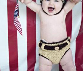Army Helmet and Khaki Diaper Cover Crochet Pattern