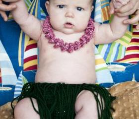 Hula Skirt, Lei, and Flower Headband Diaper Cover Crochet Pattern