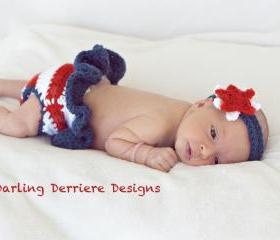 American Flag Diaper Cover and Star Headband Crochet Pattern
