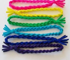 6 Hair Ties, Braided Rainbow Bungee Bands by Lucky Girl