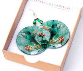 Hummingbird Earrings jade green dangle Romantic 