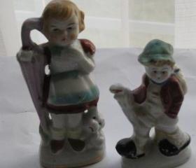Collectible Vintage Girl & Boy Ceramic Figurines Japan Set of 2