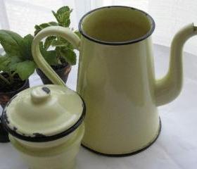 Yellow French Enamelware Coffee Biggin 1930s Vintage