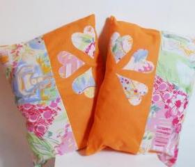 2 orange decorative cover for pillows 'colorful hearts' - 19 x 14 inch