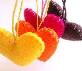 Wedding/party Hearts Decorations - pink, yellow, orange, brown, autumn shades, fall - Set of 4 - Ornaments/favors/decor/gifts