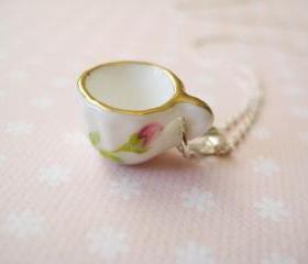 Sterling silver necklace with miniature porcelain cup - Time for tea
