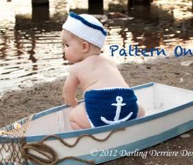 Anchor Diaper Cover, Sailor Hat, and Nautical Headband Crochet Pattern