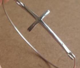 Cross Bangle Bracelet, Simple Everyday Jewelry, Elegant gift, Bridesmaid Gift, Bridal Wedding Jewelry