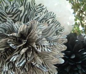 Zebra, White, Black paper pom. Set of 3 