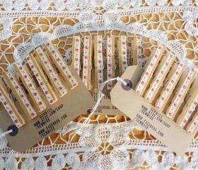 vintage style mustard and pink floral wooden pegs