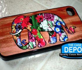 Colorful Floral Elephant wood Background Iphone 4 Hard Case, Iphone 4s Case, Iphone Case