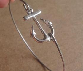 Anchor Bangle Bracelet, Simple Everyday Jewelry, Elegant gift, Bridesmaid Gift, Bridal Wedding Jewelry