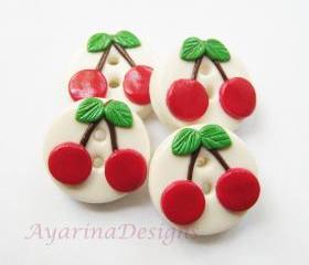 Cherry - set of 4 polymer clay buttons