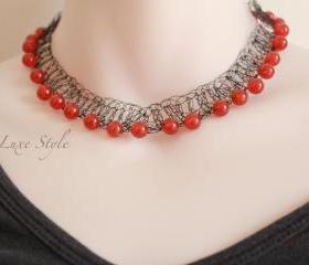 Carnelian Necklace Wire wrapped Gemstone healing Jewelry red black One of a kind Handmade Victorian Style Luxe Style