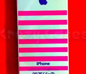 Iphone 5 Case, New iPhone 5 case Pink and pistachio stripe with apple logo iphone 5 Cover, iPhone 5 Cases, Case for iPhone 5