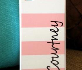 iPhone 4 / 4S Soft Peach Stipe Personalised Hard Case. Will Fit iPhone 4 and 4S