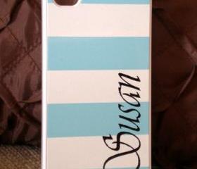 iPhone 4 / 4S Powder Blue Stripe Personalised Hard Case