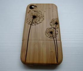 Iphone 4 case - wooden cases bamboo, cherry and walnut wood - Dandelion - laser engraved