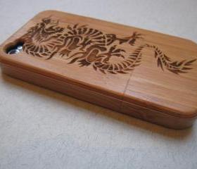 Iphone 4 case - wooden cases bamboo, cherry and walnut wood - Dragon - laser- engraved