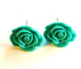 Turquoise Green Flower Stud Earrings