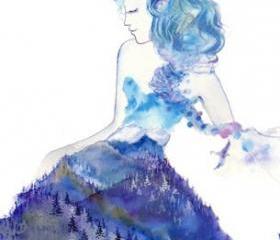 Jazz 8x10 Fine Art Print feminine spirit watercolor painting blue snow Whistler mountain woman Canadian Rockies Vancouver Oladesign artist Olga Cuttell