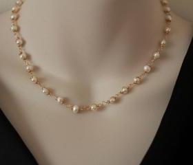 Classic Pearl Necklace Gold Filled Wire wrapped Jewelry Simple elegant 