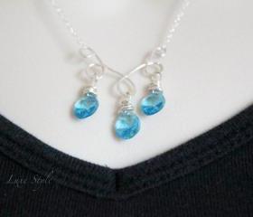 Wire wrapped pendant silver aqua blue swarovski Chain included Simple Jewelry