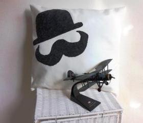  Decorative cover for pillows 'mustaches end hat' - 13 x 13 inch