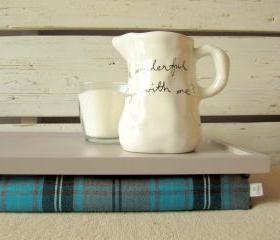  Laptop Lap Desk or Breakfast serving Tray - Grey with Black, Turquoise and Grey checks