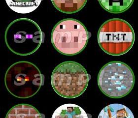 Minecraft Set of 12 2.5-Inch Round Personalized Stickers or Cupcake Toppers