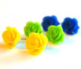 Colorful Rose Flower Stud Earrings Set