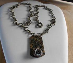 Unusual Brass dog tag Style Necklace
